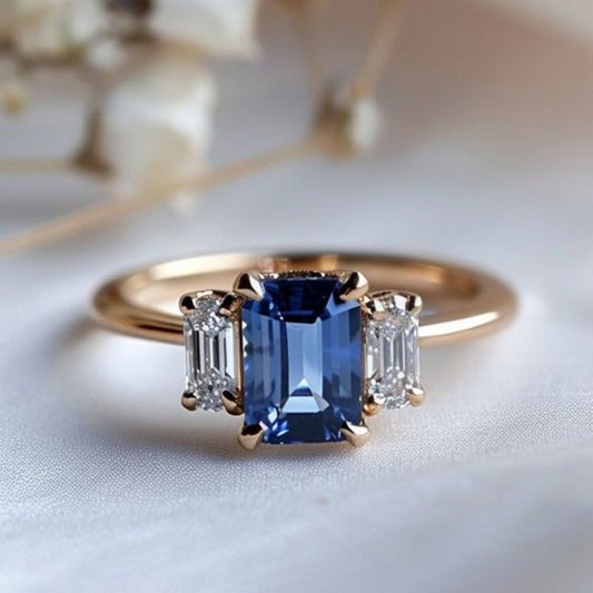Anillo de cobre con circonita cuadrada de 16 g - Microincrustaciones, tallas 6-10