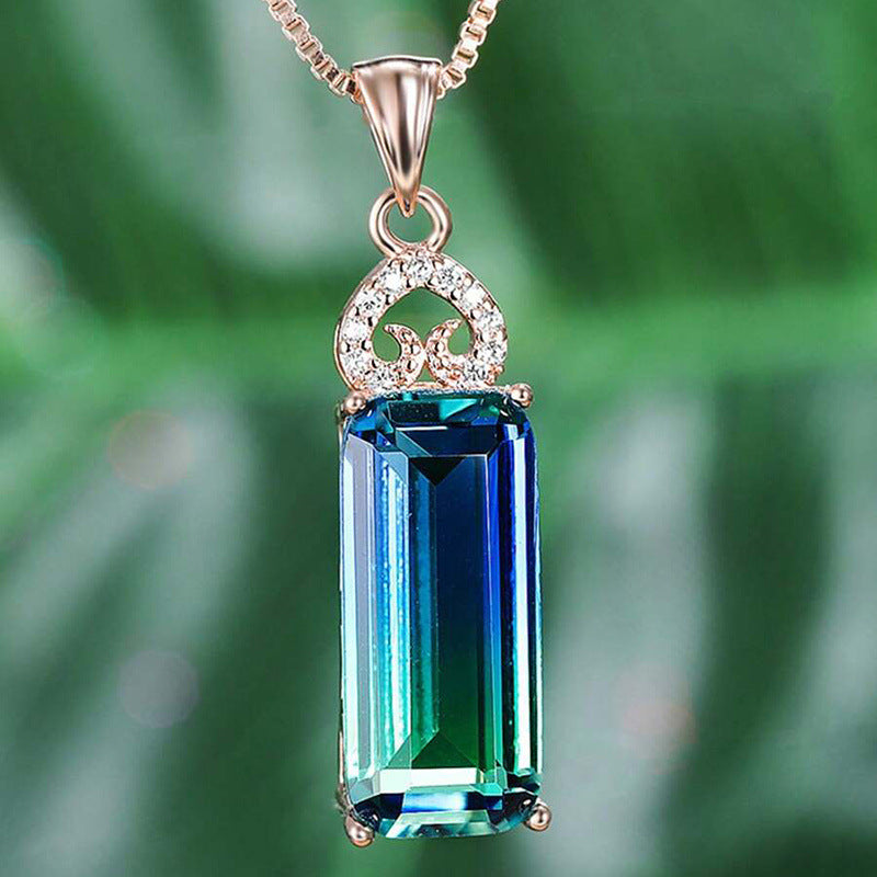 15g Square Stone Heart Pendant Necklace - Metal Chain