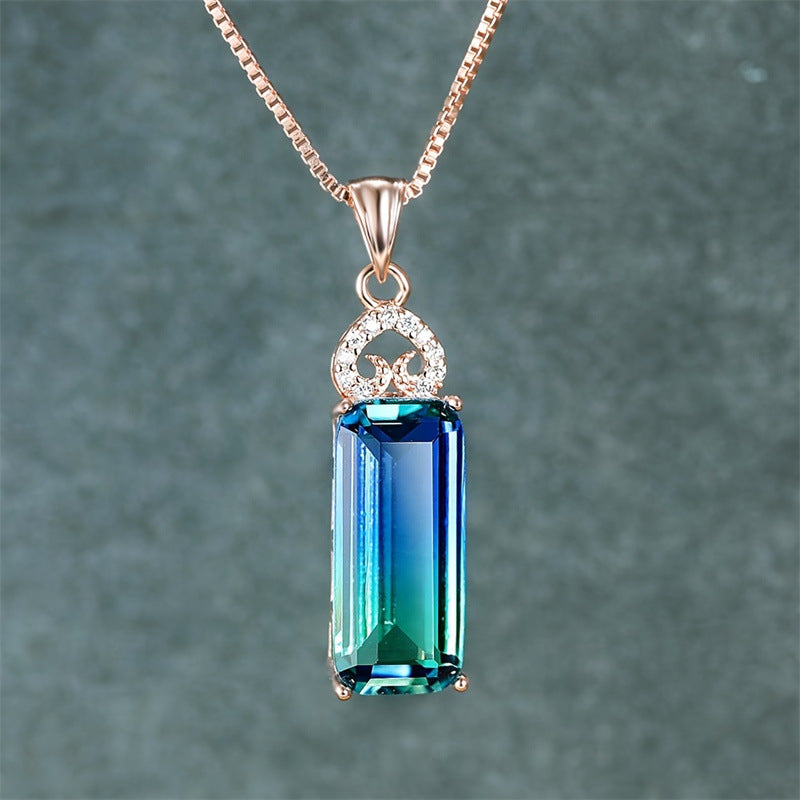 15g Square Stone Heart Pendant Necklace - Metal Chain