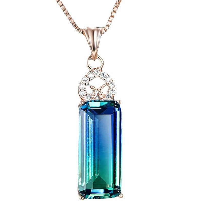 15g Square Stone Heart Pendant Necklace - Metal Chain