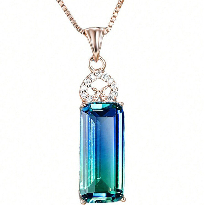 15g Square Stone Heart Pendant Necklace - Metal Chain