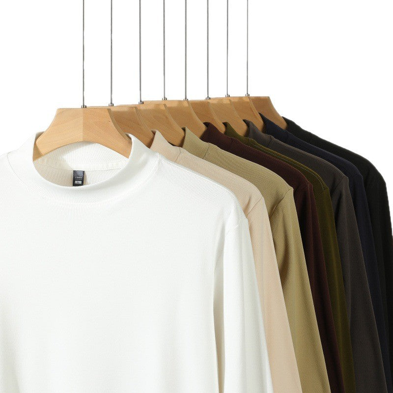 T-shirt Homme Velours Côtelé Col Montant - Couleur Unie Manches Longues