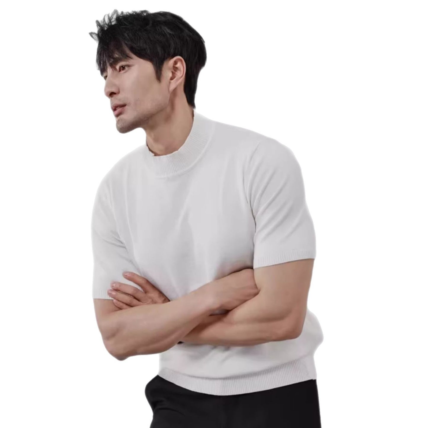 Men's Iced Silk Stand-Up Collar Sweater - Lightweight Knit