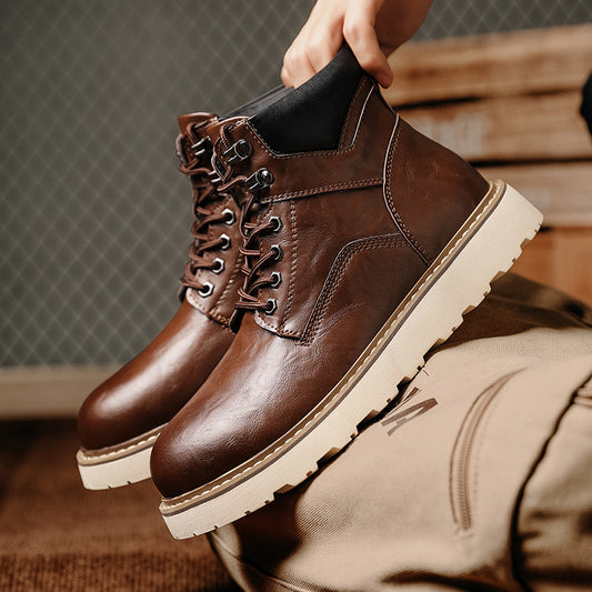 Boots Homme Montantes Plateforme - Chaussures Moto Sport Worker Style