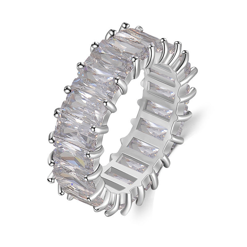 Anillo rectangular de circonita multicolor de 16 g - Estilo geométrico