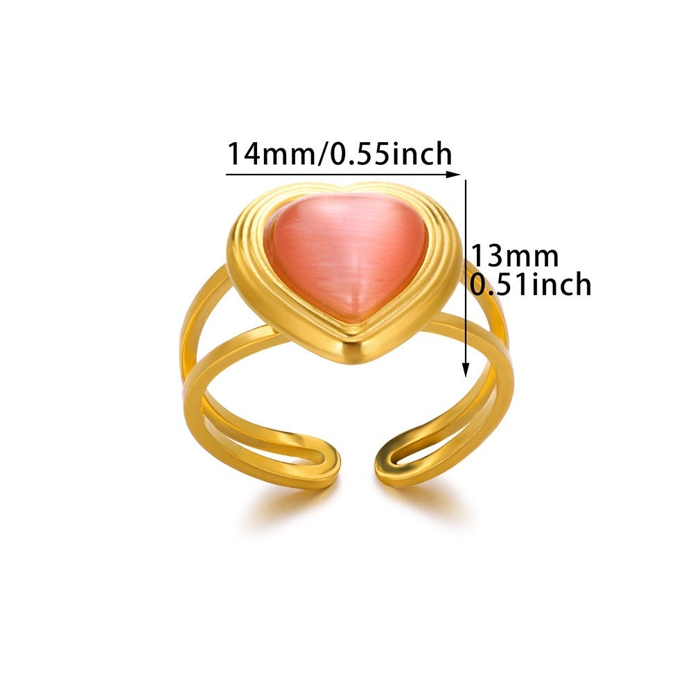 Bague Cœur Acier Inoxydable Rétro - Pendentif Suspendu Personnalité Polyvalente
