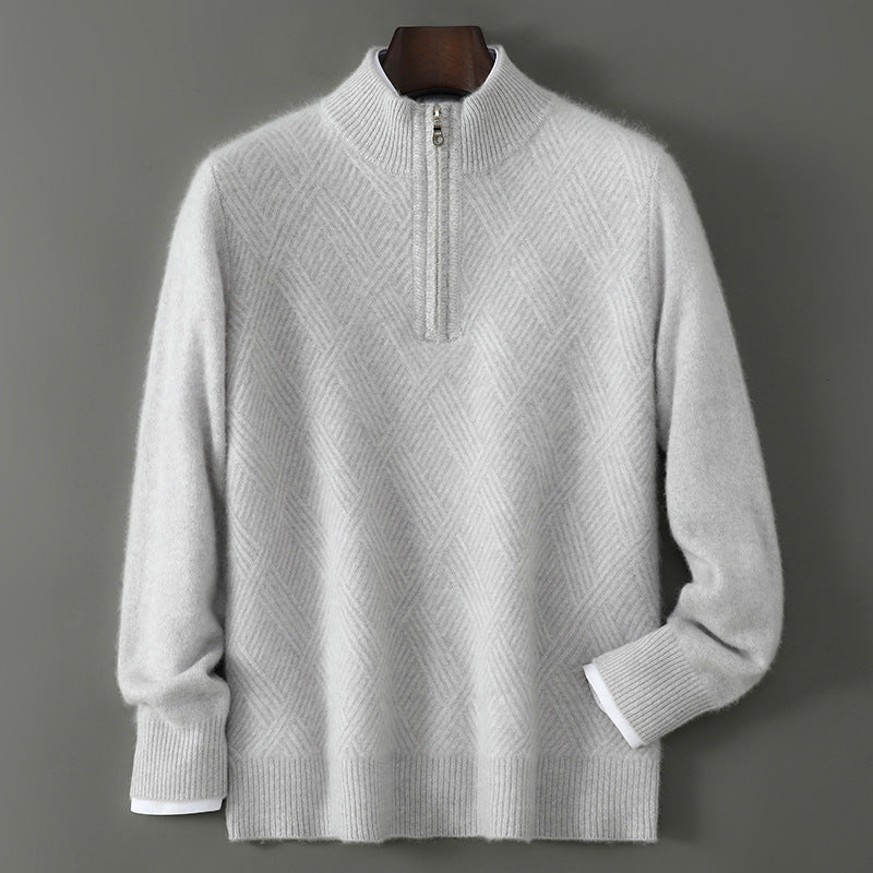 Pull Homme Col Montant Laine Pure - Design Zip Élégant