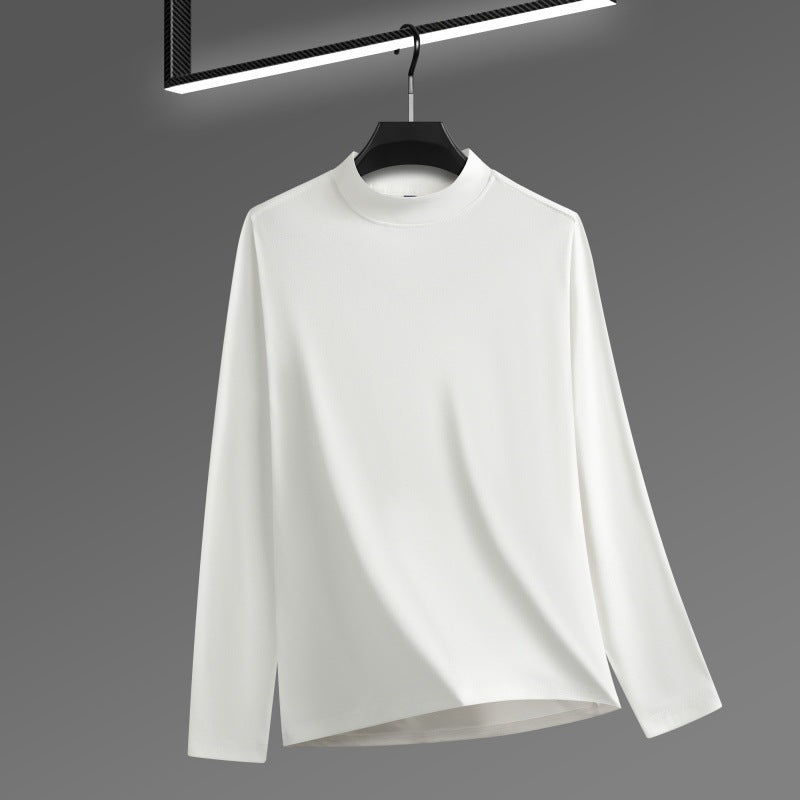 T-shirt Homme Velours Côtelé Col Montant - Couleur Unie Manches Longues