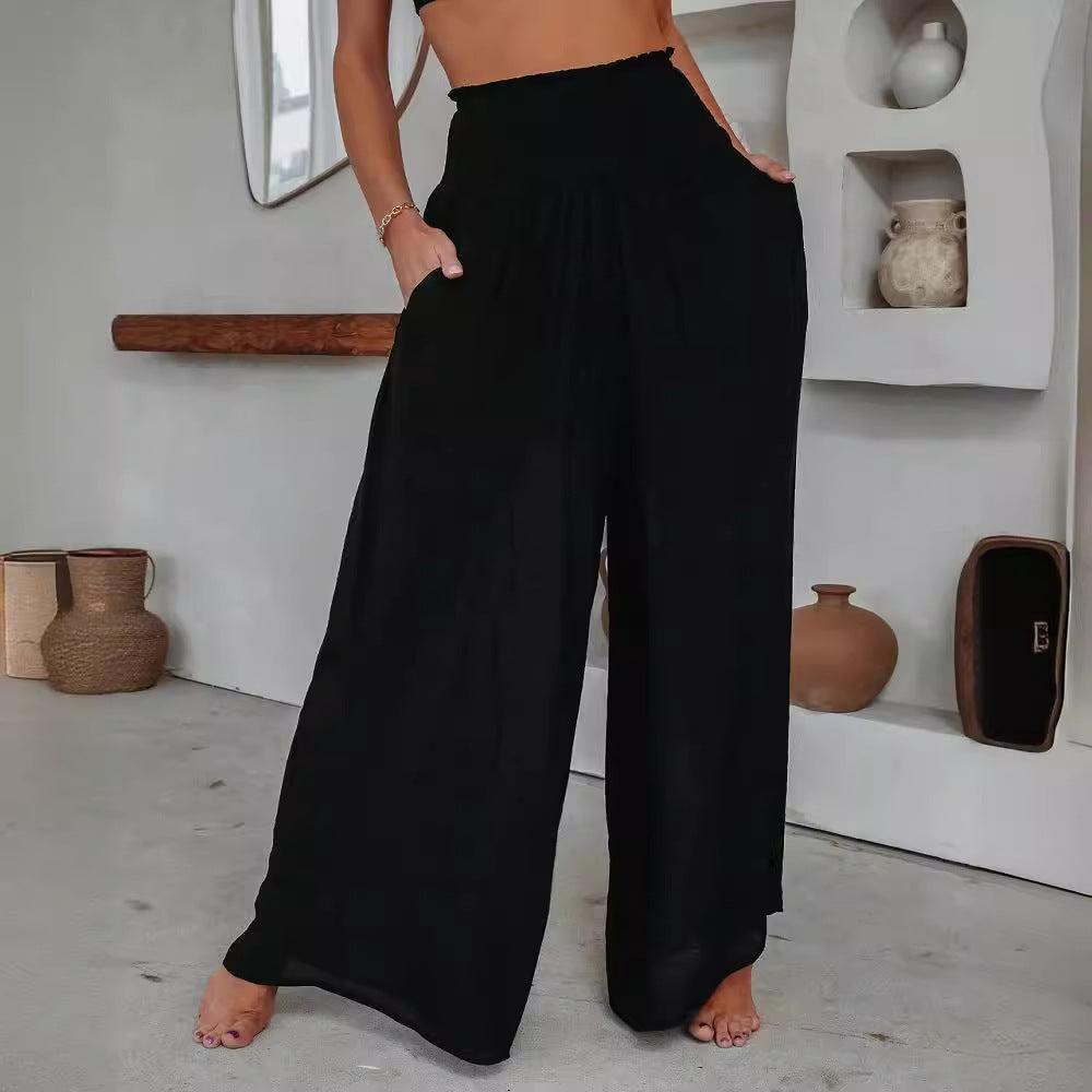 Pantalon Large Femme en Coton - Taille Élastique avec Poches Casual Confortable