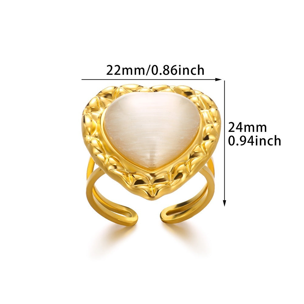 Bague Cœur Acier Inoxydable Rétro - Pendentif Suspendu Personnalité Polyvalente