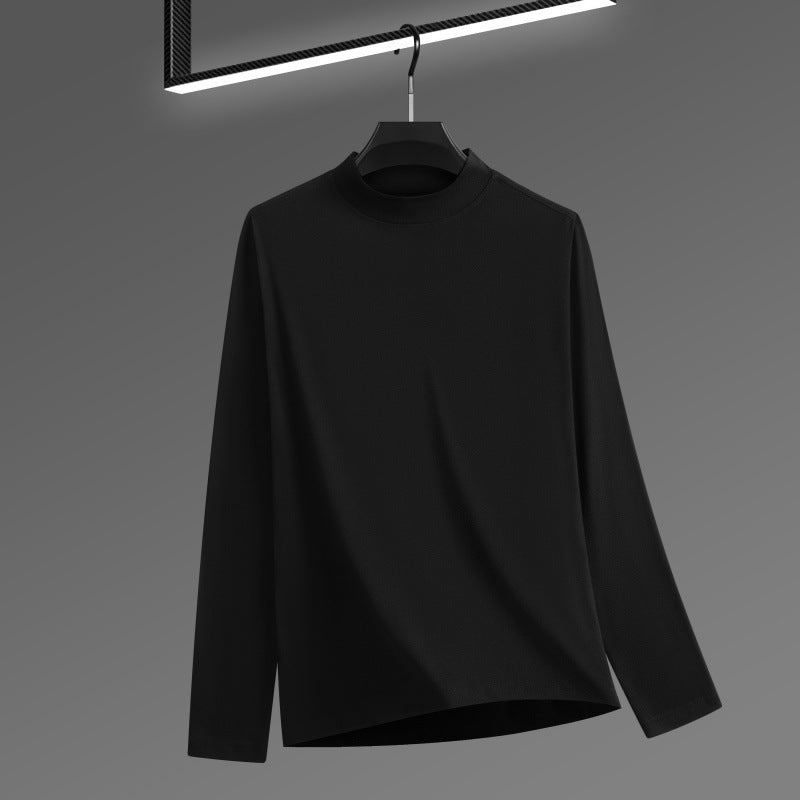 T-shirt Homme Velours Côtelé Col Montant - Couleur Unie Manches Longues