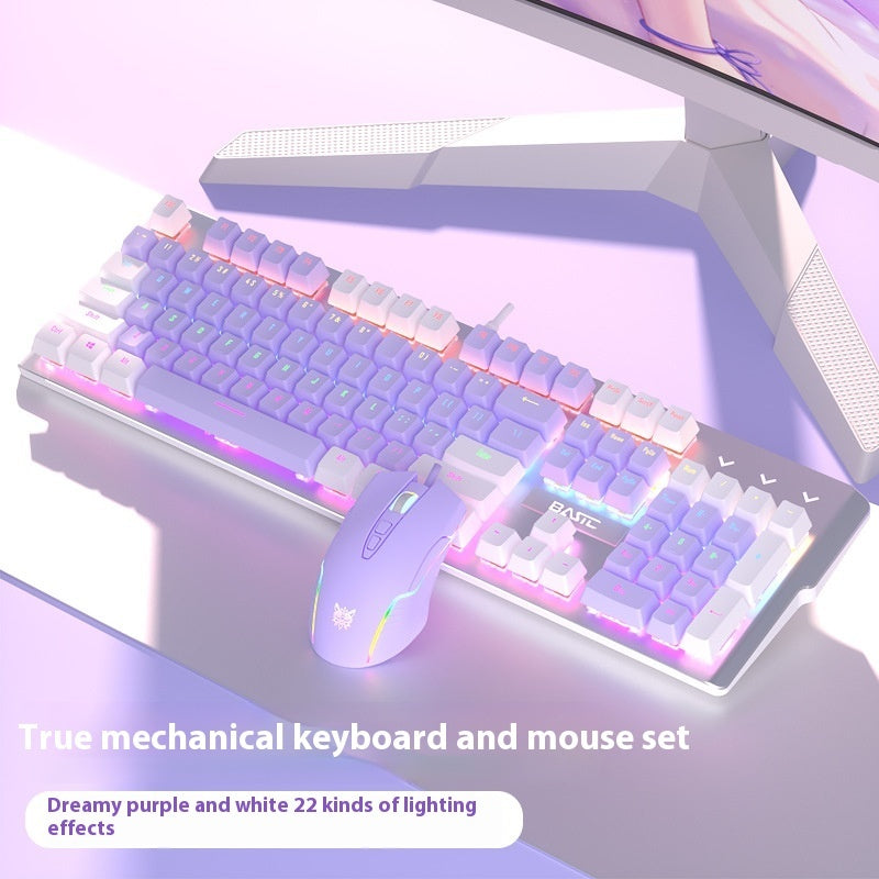 Teclado mecánico para juegos morado + ratón con cable - Interruptor para juegos verde