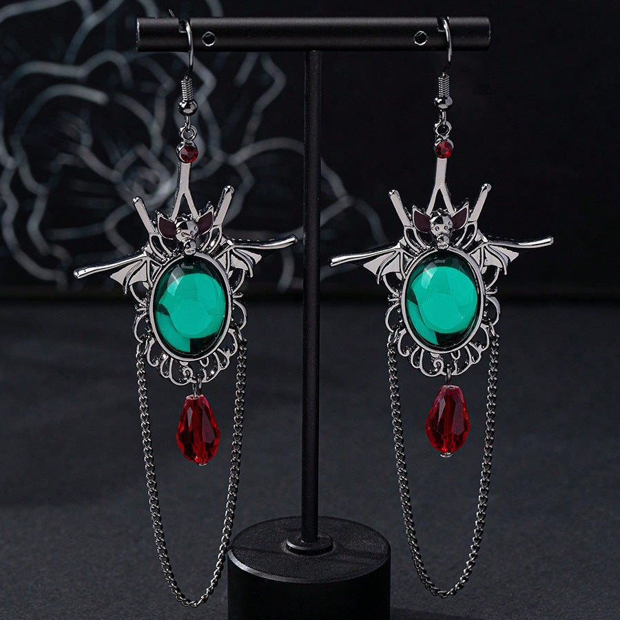 Pendientes de murciélago gótico esmeralda de 20 g