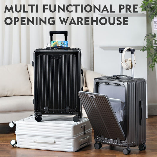 Multifunction Front Opening Trolley Case - ABS PC with USB Port