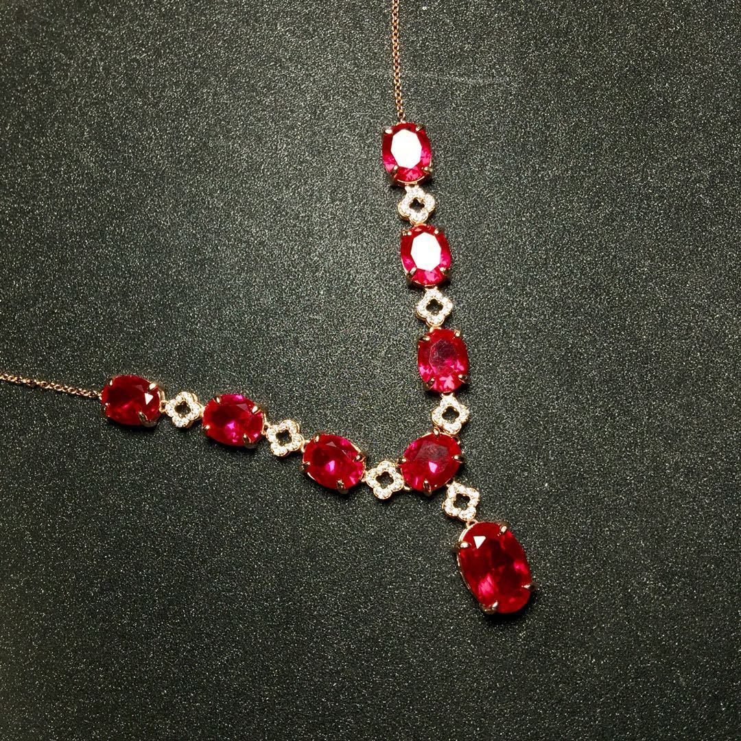 Silver Jewelry Set - Red Corundum and Amethyst