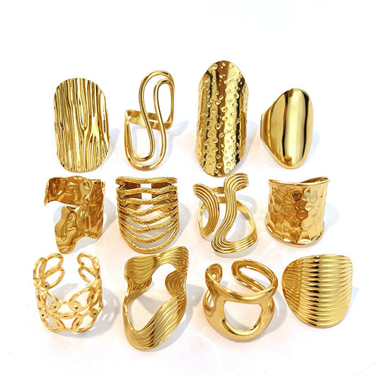 Bague Acier Inoxydable Plaqué Or 18K - Anneau Simple Brillant Élégant Femme