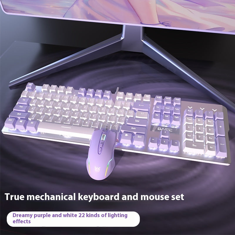 Teclado mecánico para juegos morado + ratón con cable - Interruptor para juegos verde