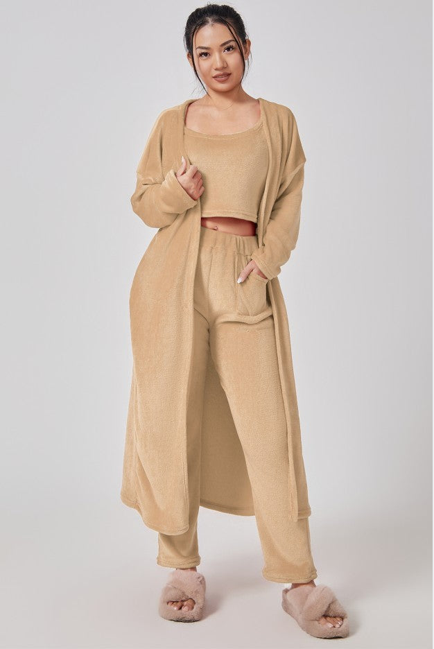 Ensemble Pyjama 3 Pièces Femme Hiver - Loungewear Doux et Moelleux avec Cardigan