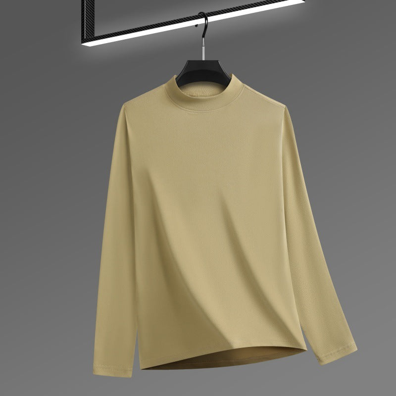 T-shirt Homme Velours Côtelé Col Montant - Couleur Unie Manches Longues