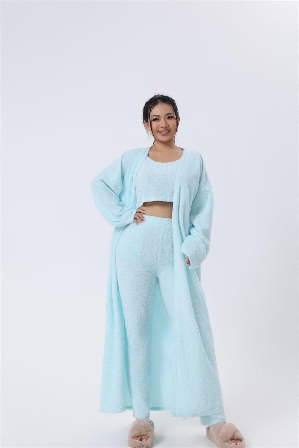 Ensemble Pyjama 3 Pièces Femme Hiver - Loungewear Doux et Moelleux avec Cardigan