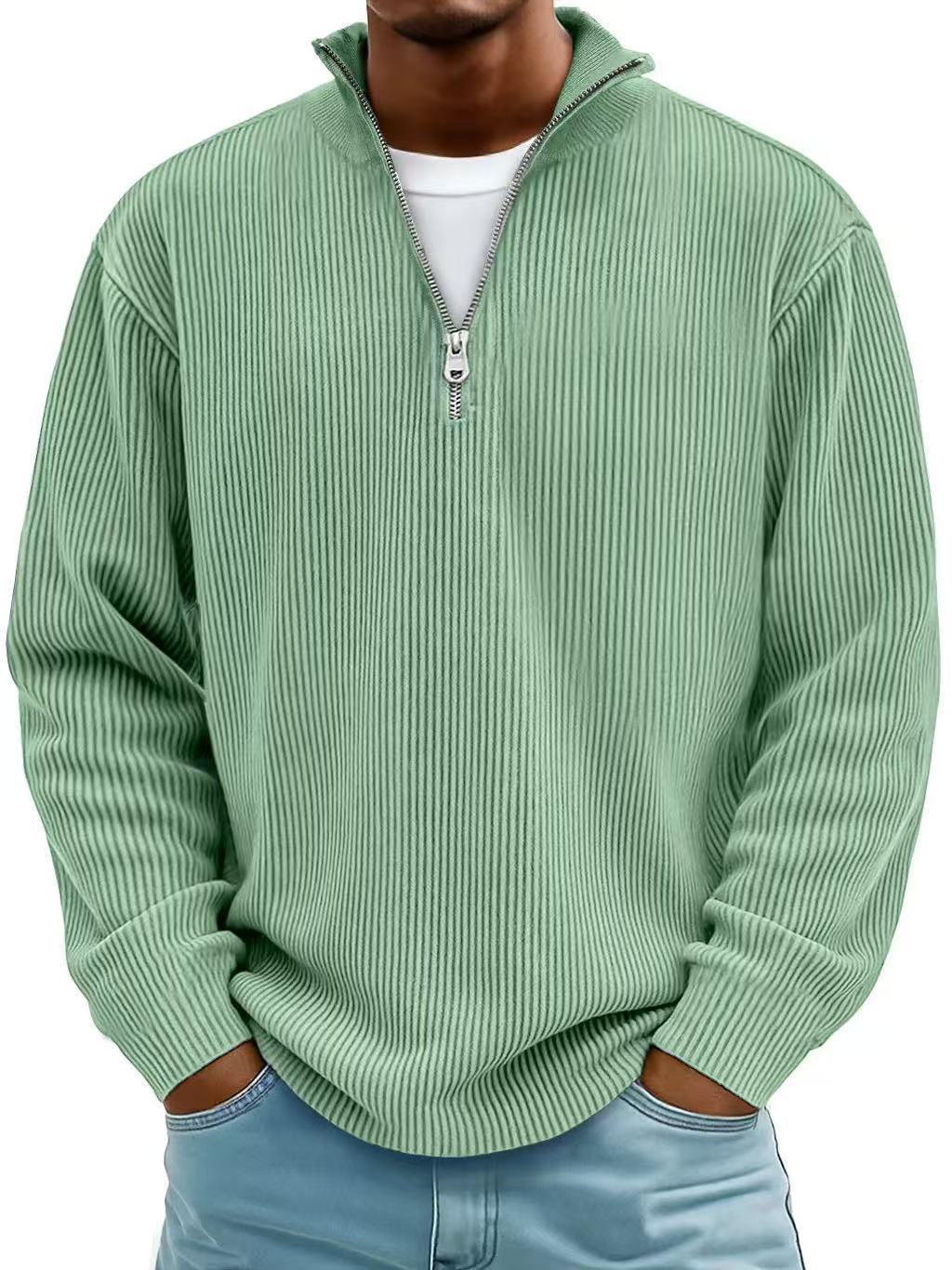 Men's Zip-Up Stand-Up Collar Corduroy Long Sleeve Sweater