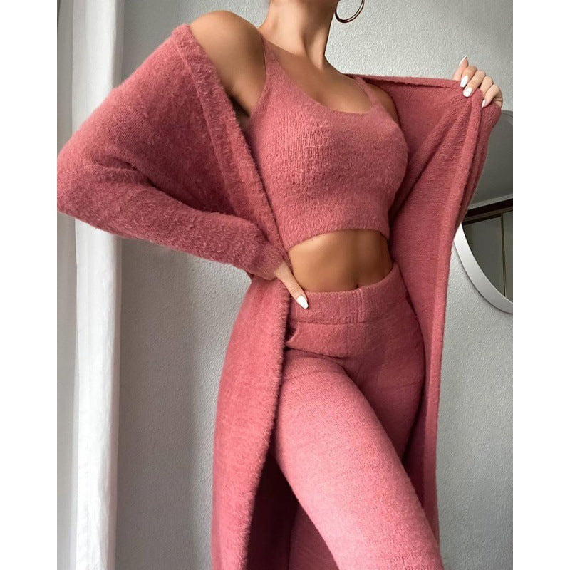 Ensemble Pyjama 3 Pièces Femme Hiver - Loungewear Doux et Moelleux avec Cardigan