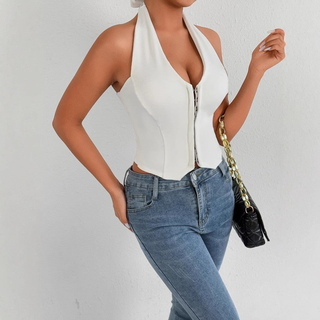 Crop Top Femme Col V Dos Nu - Style Fashion Tendance