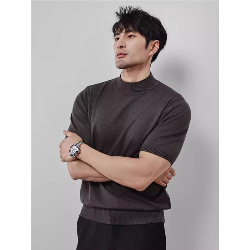 Men's Iced Silk Stand-Up Collar Sweater - Lightweight Knit
