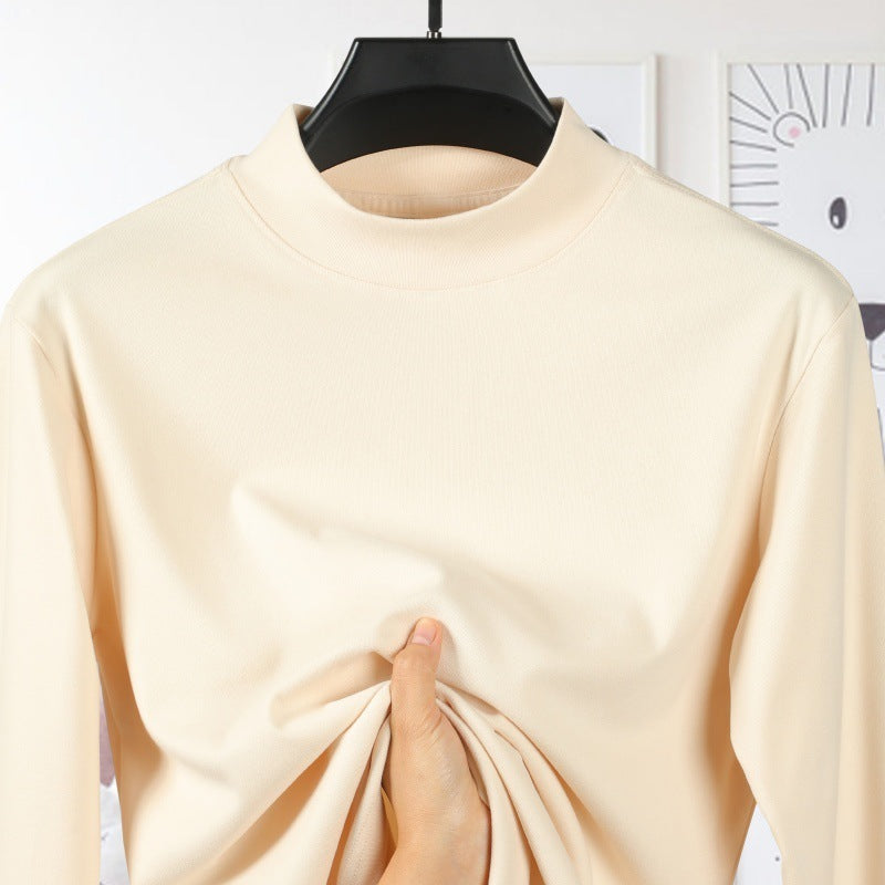 T-shirt Homme Velours Côtelé Col Montant - Couleur Unie Manches Longues