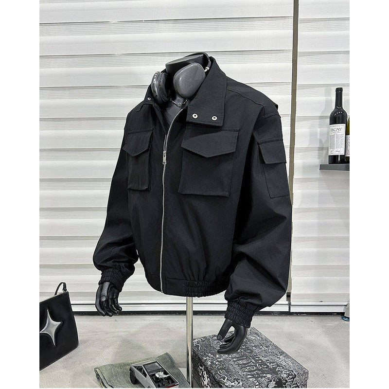 Veste Aviateur Homme Col Montant - Blouson Court Style Militaire Zip Grande Taille