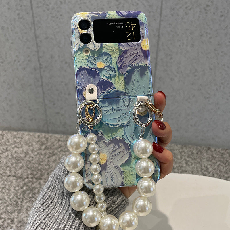 Silicone Phone Case with Oil Painting Flowers - Foldable Stand