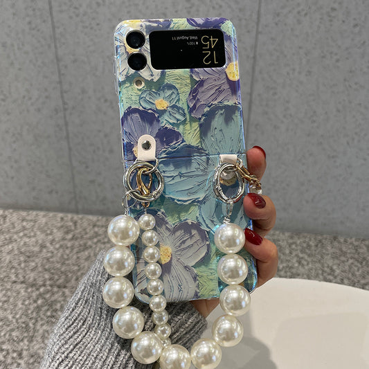Silicone Phone Case with Oil Painting Flowers - Foldable Stand