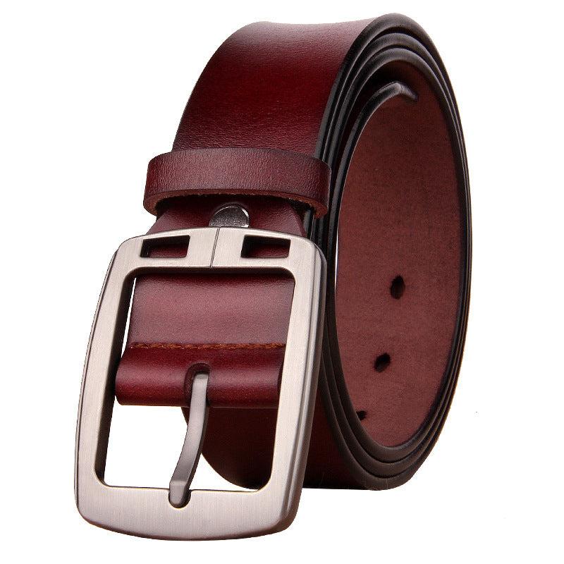 Men's Genuine Leather Belt - Retro Style with Tang Buckle