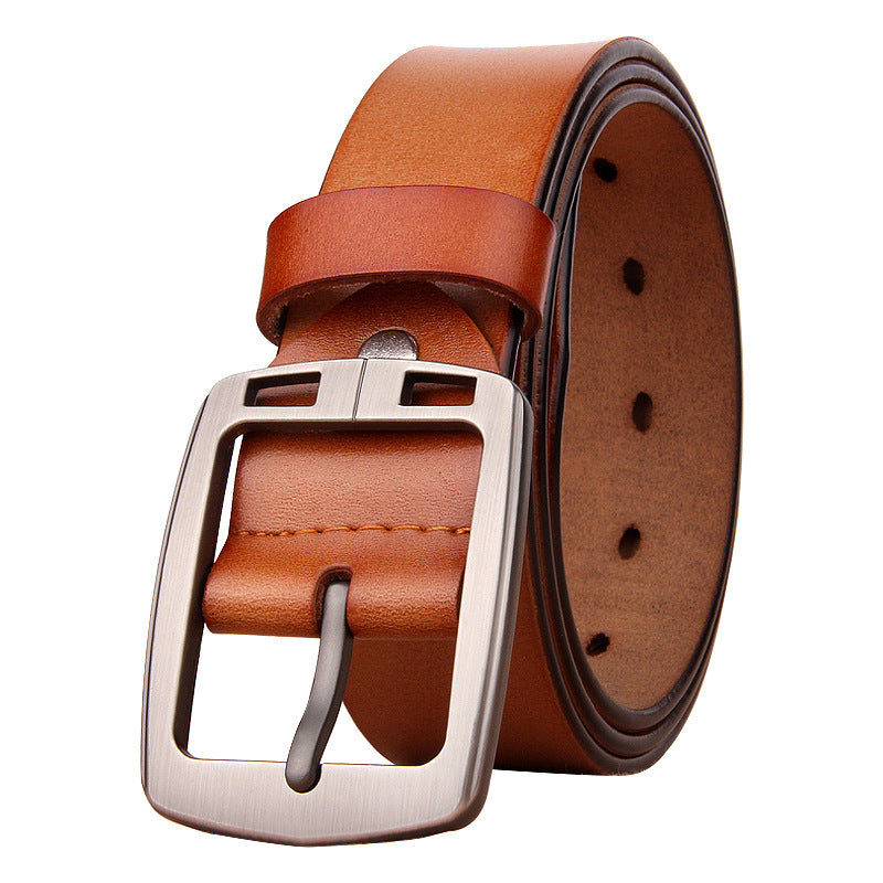 Men's Genuine Leather Belt - Retro Style with Tang Buckle