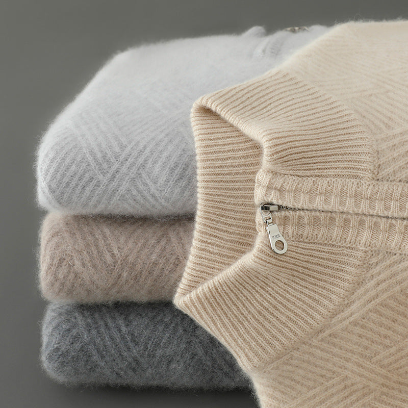 Pull Homme Col Montant Laine Pure - Design Zip Élégant