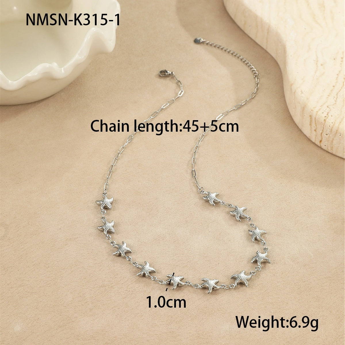 Collar de acero inoxidable de 18 g con colgantes de concha de estrella de mar