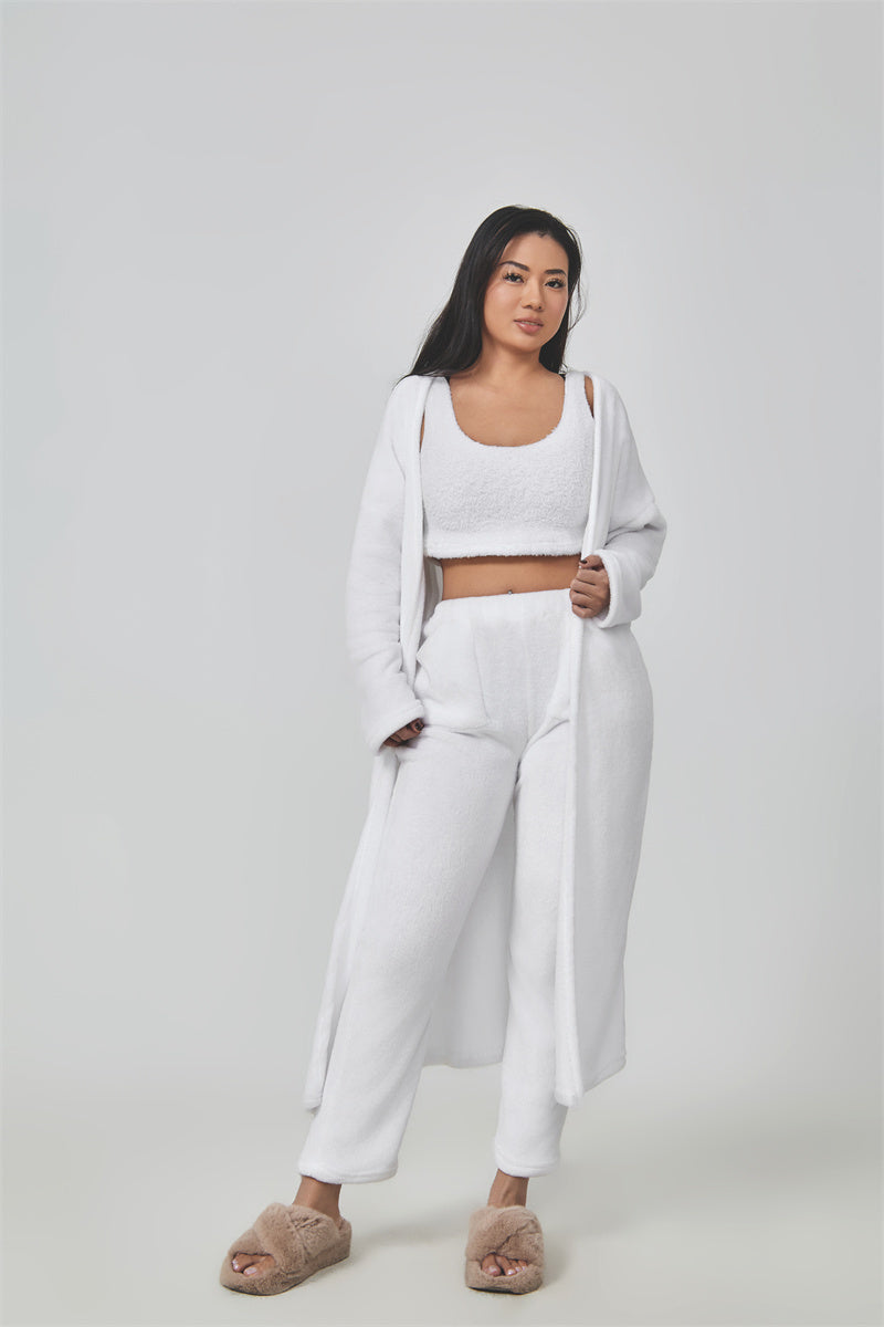 Ensemble Pyjama 3 Pièces Femme Hiver - Loungewear Doux et Moelleux avec Cardigan
