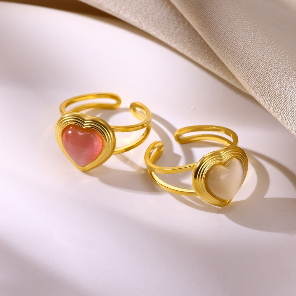 Bague Cœur Acier Inoxydable Rétro - Pendentif Suspendu Personnalité Polyvalente