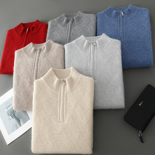 Pull Homme Col Montant Laine Pure - Design Zip Élégant