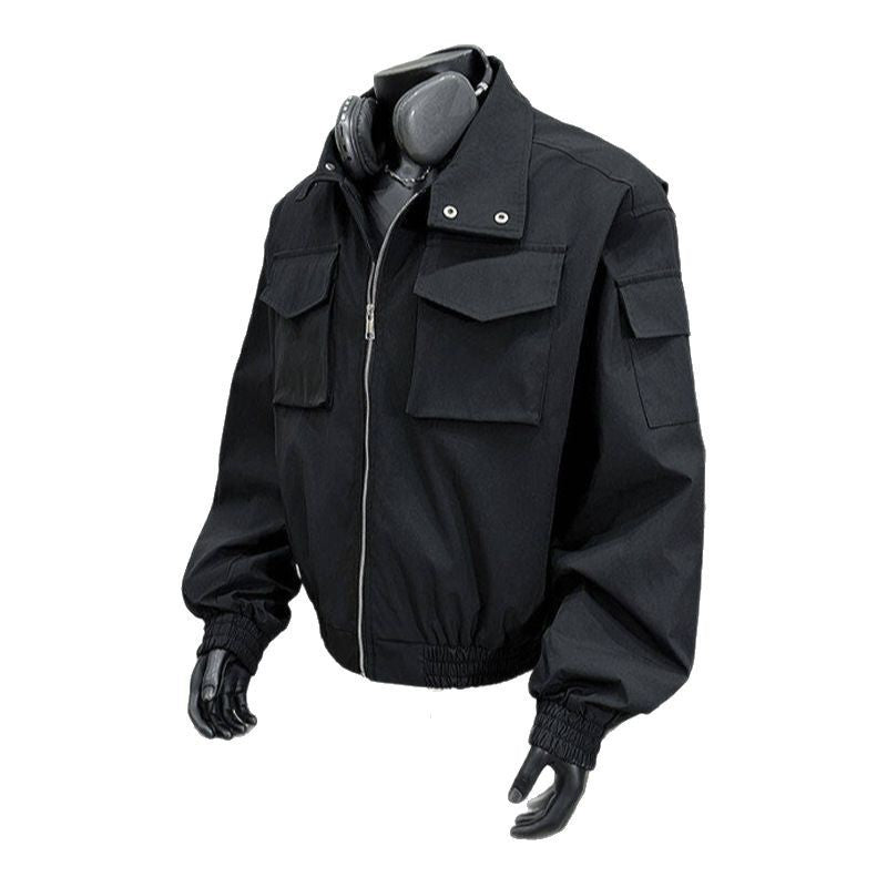 Veste Aviateur Homme Col Montant - Blouson Court Style Militaire Zip Grande Taille